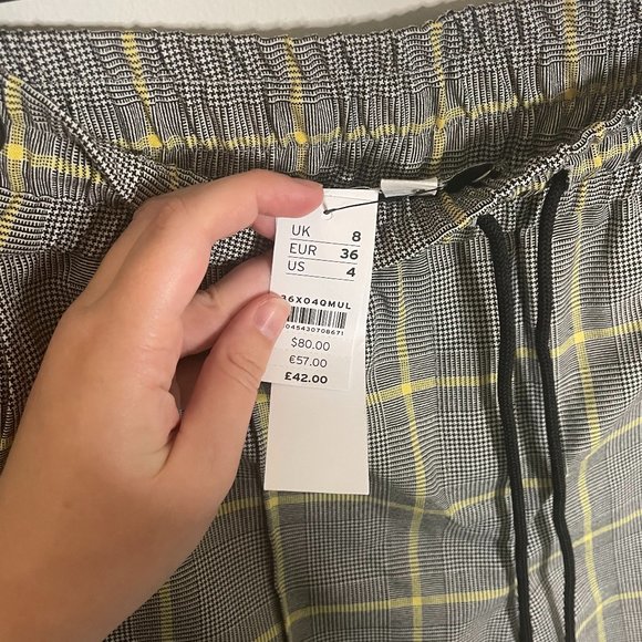 NWT Topshop Checked Drawstring Dress Pants (Grey Plaid - Size 4) - Picture 5 of 5
